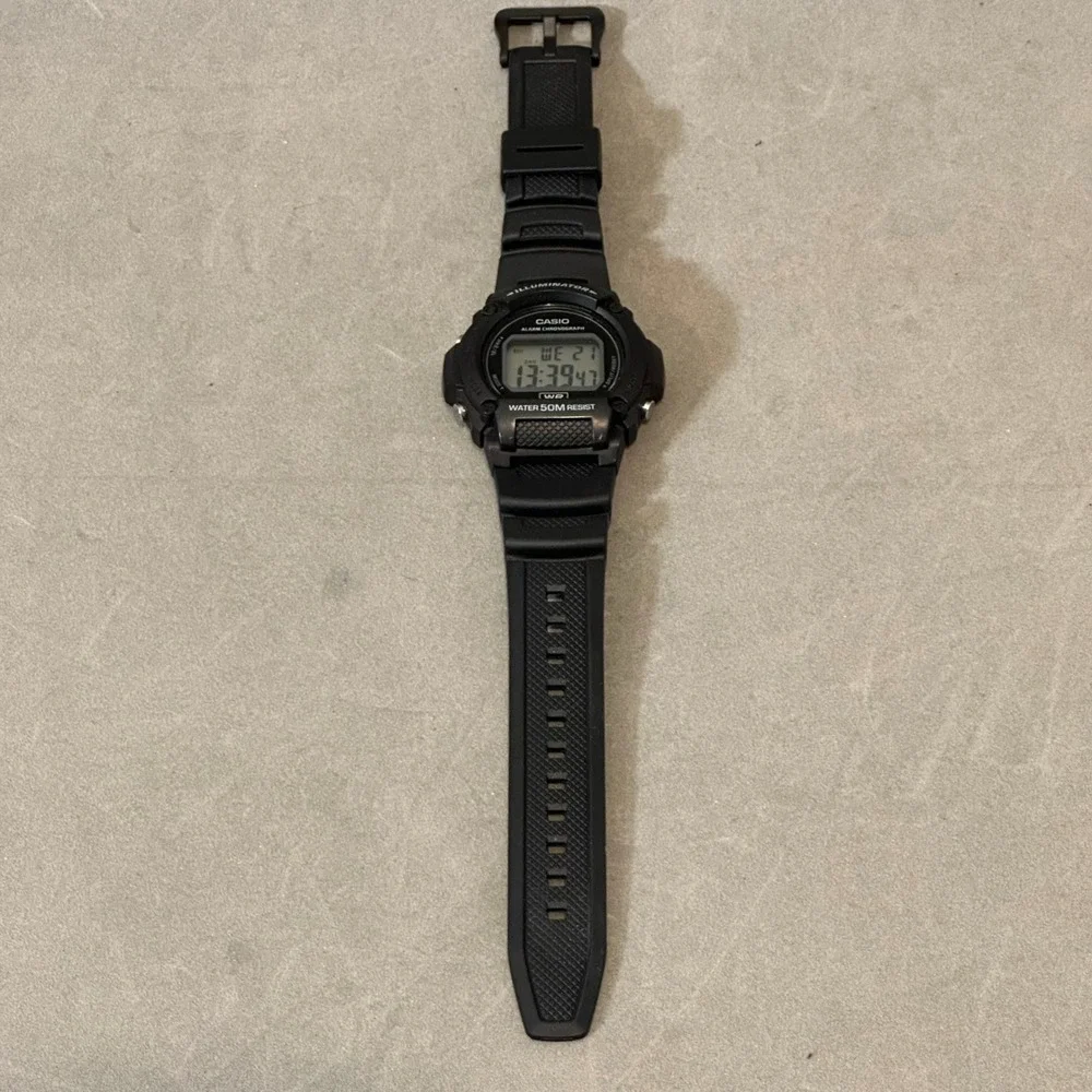 Casio Illuminator Digital Watch Black Resin W-219H 50M Water Resist Alarm Chrono